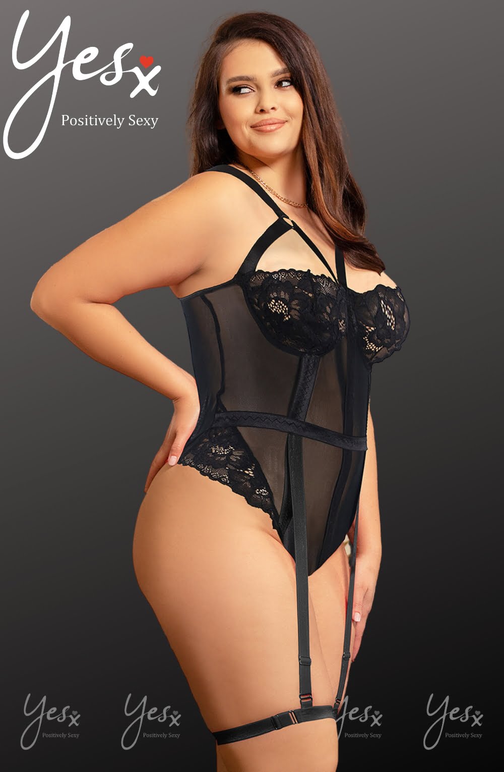 Linsori Noir Lace Suspender Bodysuit Plus - detail view