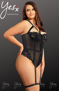 Linsori Noir Lace Suspender Bodysuit Plus - detail view