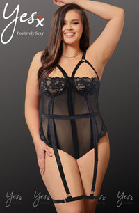 Linsori Noir Lace Suspender Bodysuit Plus - detail view
