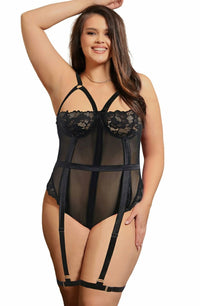 Linsori Noir Lace Suspender Bodysuit Plus - product view
