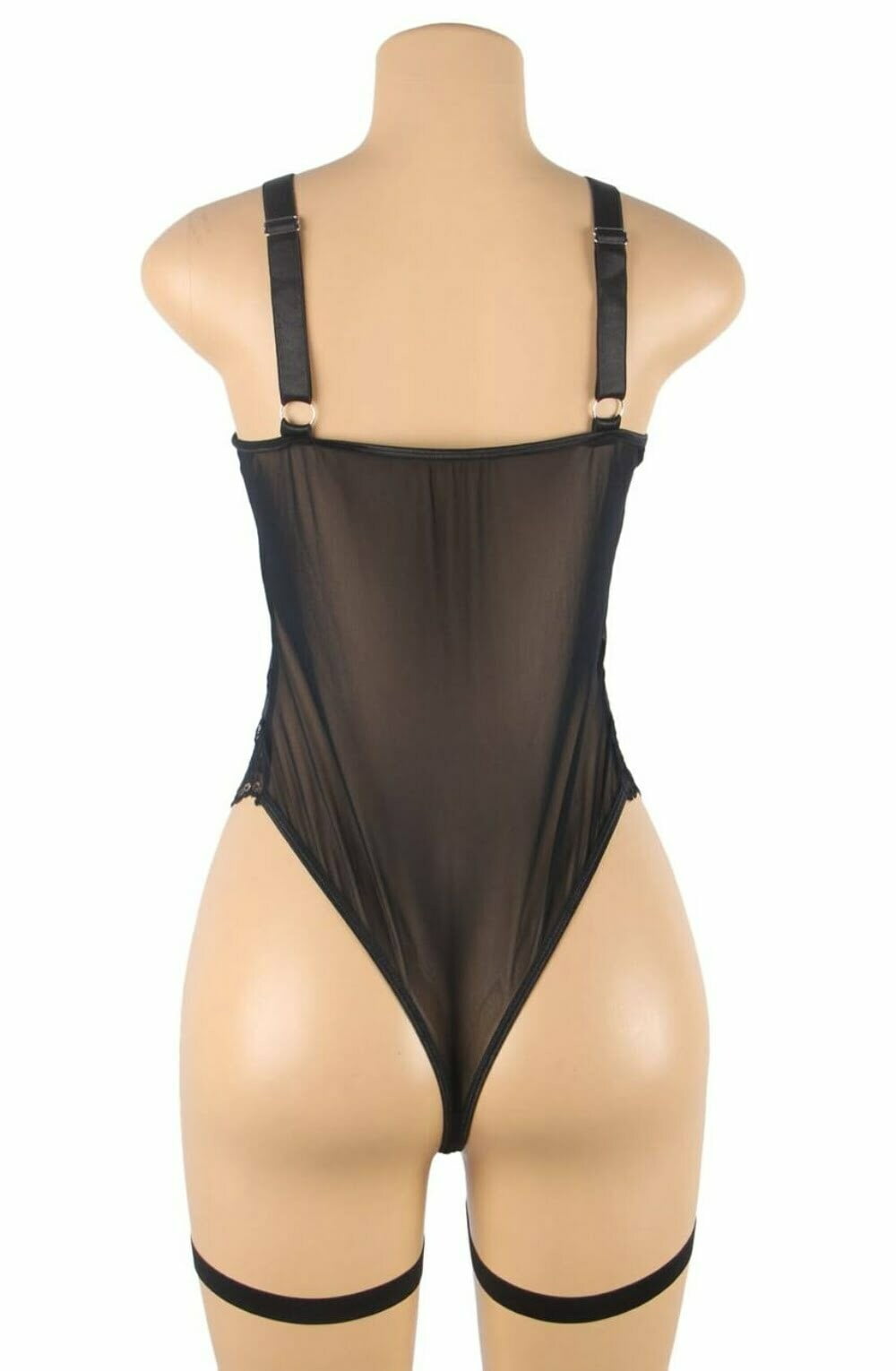 Linsori Noir Lace Suspender Bodysuit Plus - side view