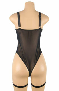 Linsori Noir Lace Suspender Bodysuit Plus - side view