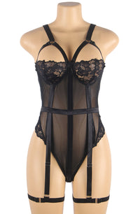 Linsori Noir Lace Suspender Bodysuit - styled view