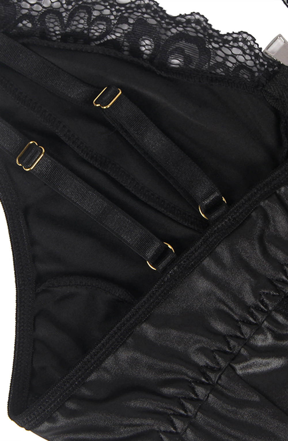 Linsori Noir Wet Look Gartered Babydoll - product view