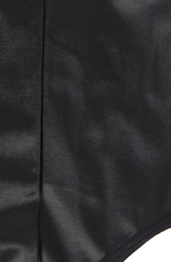 Linsori Noir Wet Look Gartered Babydoll - back view