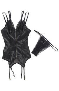 Linsori Noir Wet Look Gartered Babydoll - close-up