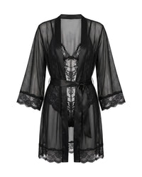 Linsori Noir Lace Flowing Dressing Gown Plus Size - White background view