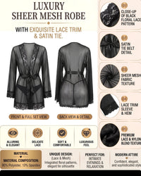 Linsori Noir Lace Flowing Dressing Gown Plus Size -  Product detail view