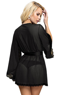 Linsori Noir Lace Flowing Dressing Gown - close-up