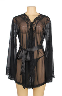 Linsori Noir Lace Flowing Dressing Gown - side view
