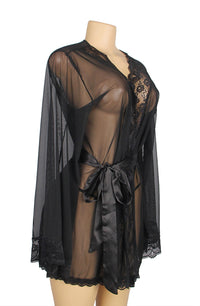 Linsori Noir Lace Flowing Dressing Gown - back view