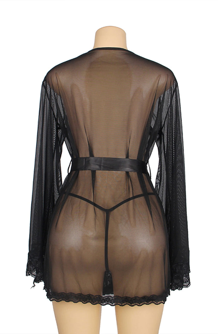 Linsori Noir Lace Flowing Dressing Gown - detail view
