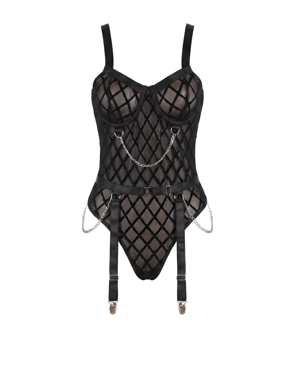 Linsori  Shadow Chain Embellished Body Plus Size -White background view