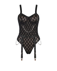 Linsori  Shadow Chain Embellished Body Plus Size -White background view