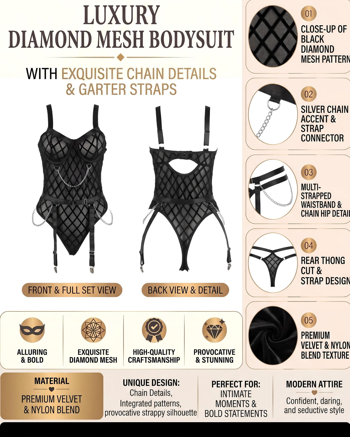 Linsori  Shadow Chain Embellished Body Plus Size - Product detail view