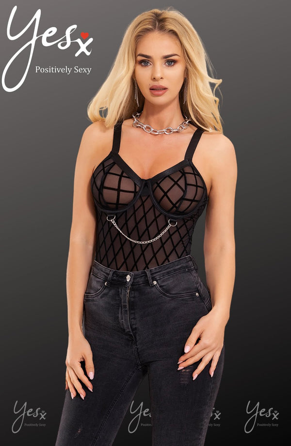 Linsori Obsidian Chain Detail Bodysuit - back view