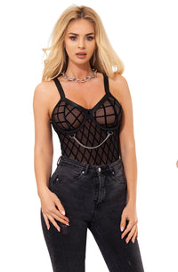 Linsori Obsidian Chain Detail Bodysuit - side view