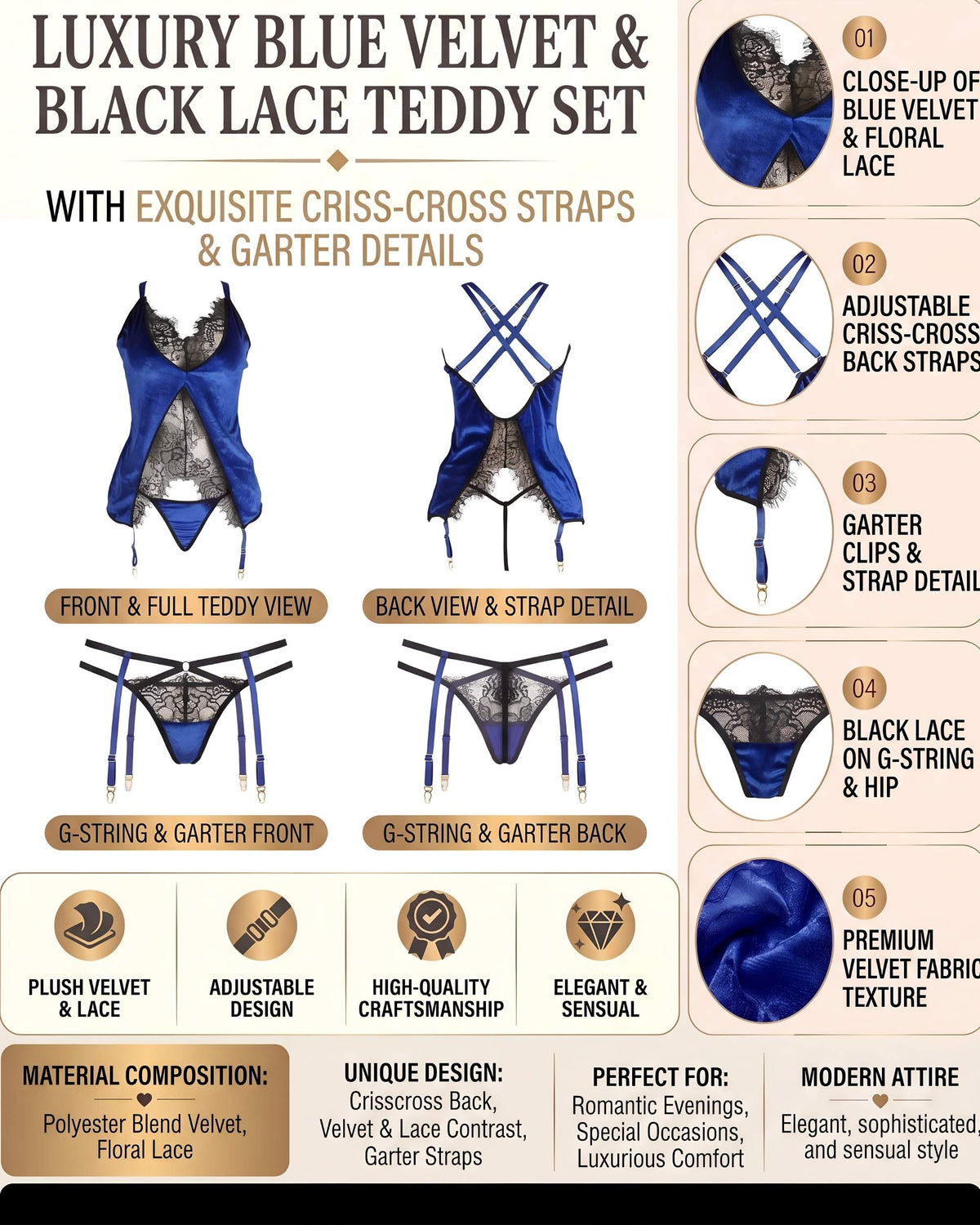 Linsori Sapphire Gartered Babydoll Set -   Product detail view