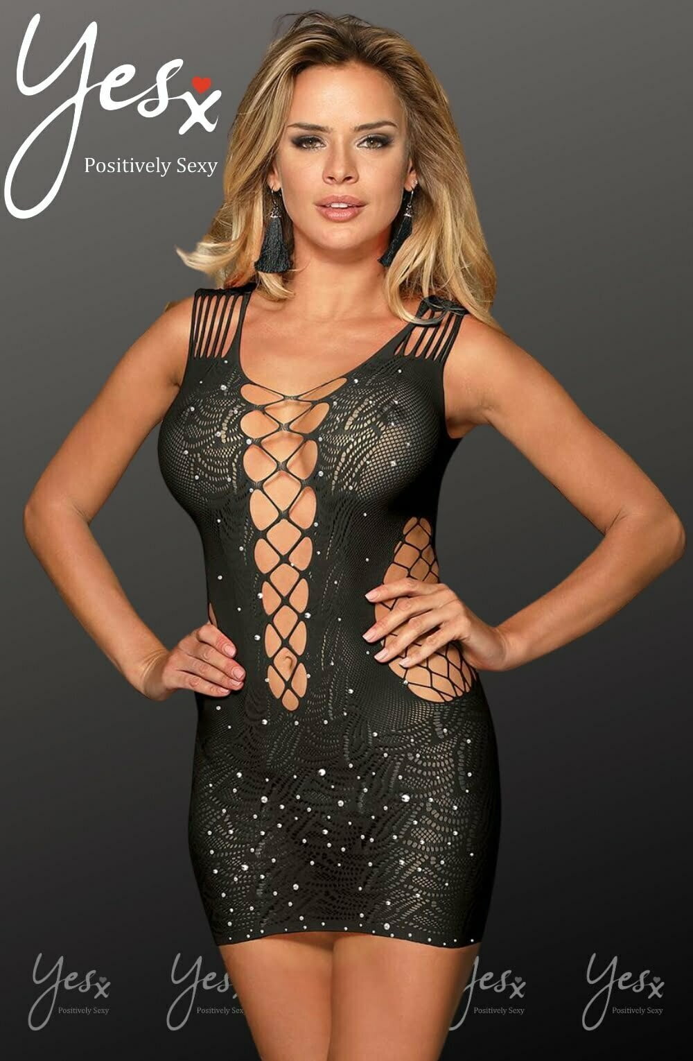 Linsori Sequin Noir Bodystocking Dress - back view