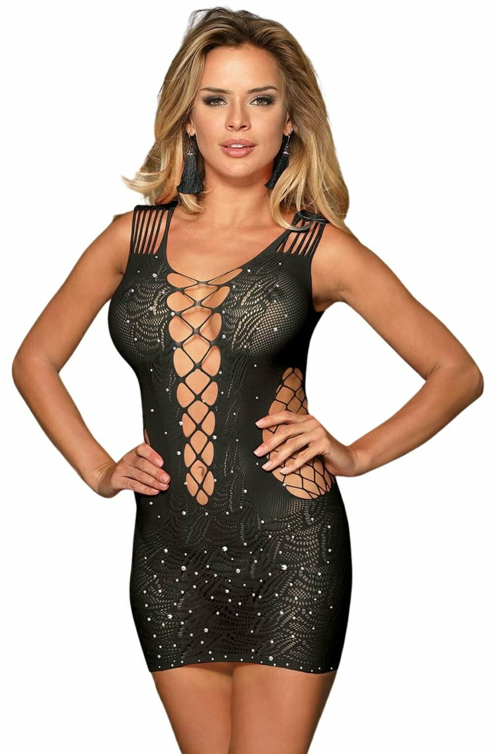 Linsori Sequin Noir Bodystocking Dress - styled view