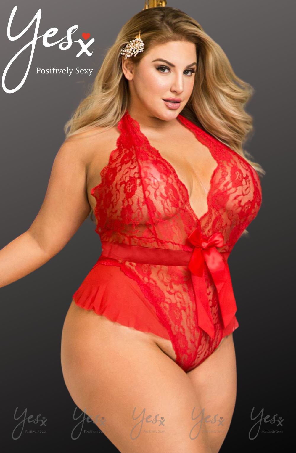 Linsori Scarlet Ruffled Lace Teddy - lifestyle view