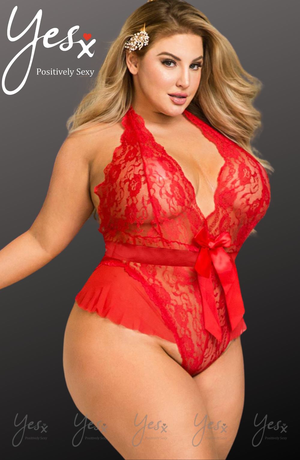 Linsori Scarlet Ruffled Lace Teddy - product view