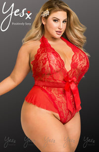 Linsori Scarlet Ruffled Lace Teddy - product view
