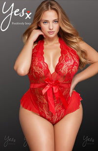 Linsori Scarlet Ruffled Lace Teddy - back view