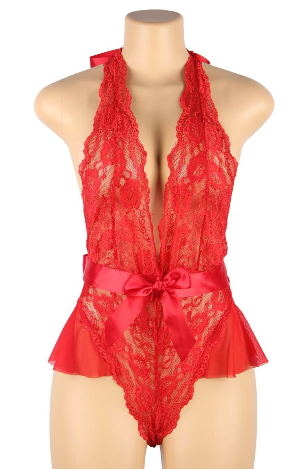 Linsori Scarlet Ruffled Lace Teddy - back view