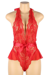 Linsori Scarlet Ruffled Lace Teddy - back view