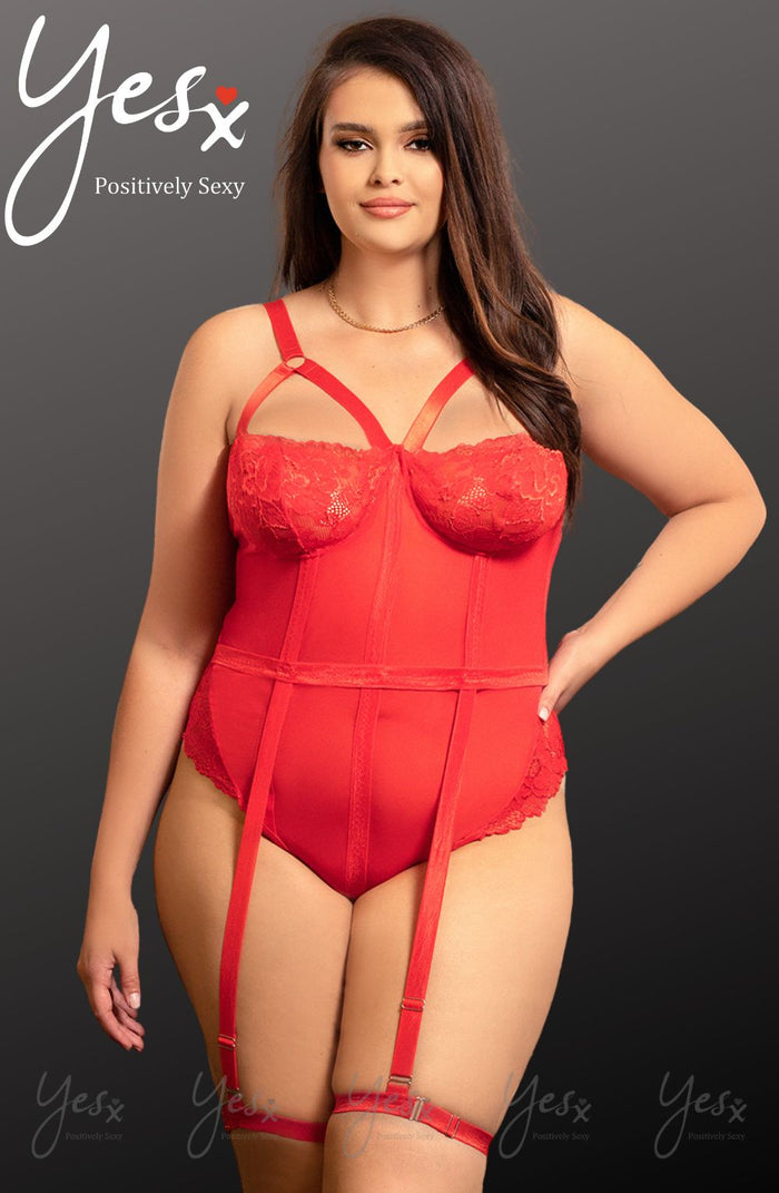 Linsori Crimson Lace Evening Bodysuit - detail view