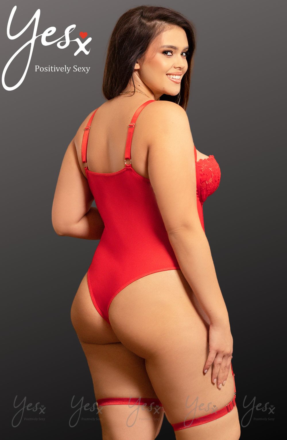 Linsori Crimson Lace Evening Bodysuit - back view