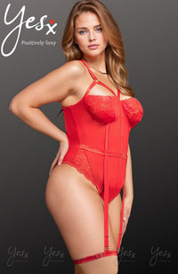 Linsori Crimson Lace Evening Bodysuit - product view