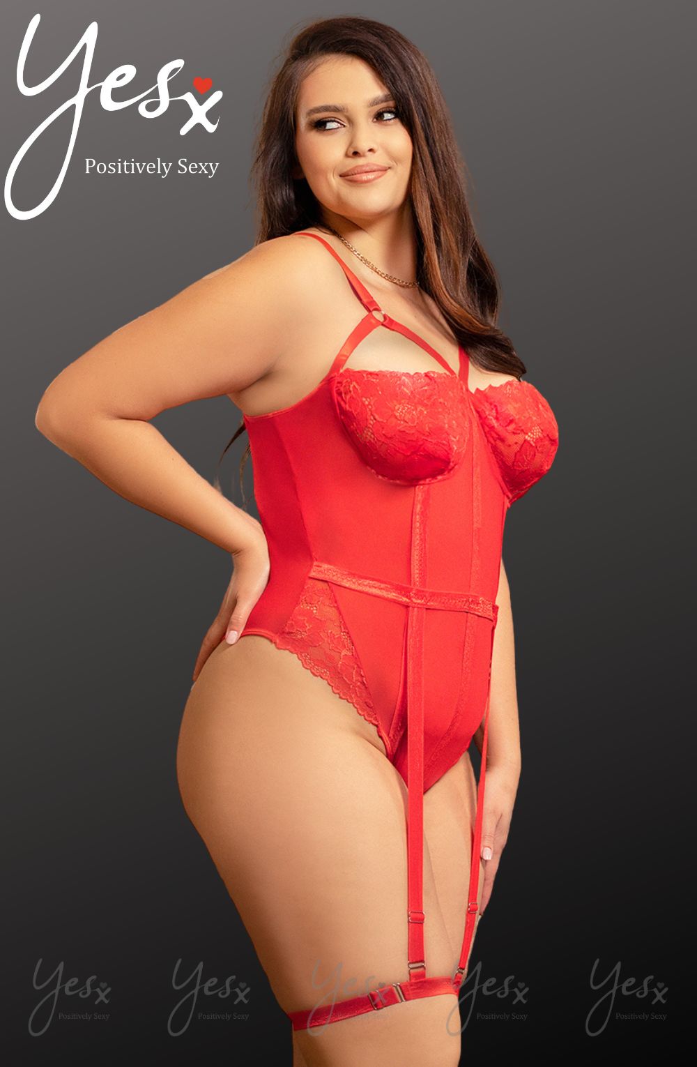 Linsori Crimson Lace Evening Bodysuit - side view