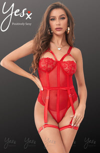 Linsori Crimson Lace Suspender Bodysuit - lifestyle view