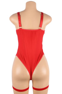 Linsori Crimson Lace Suspender Bodysuit - styled view