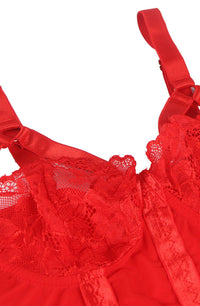 Linsori Crimson Lace Suspender Bodysuit - detail view