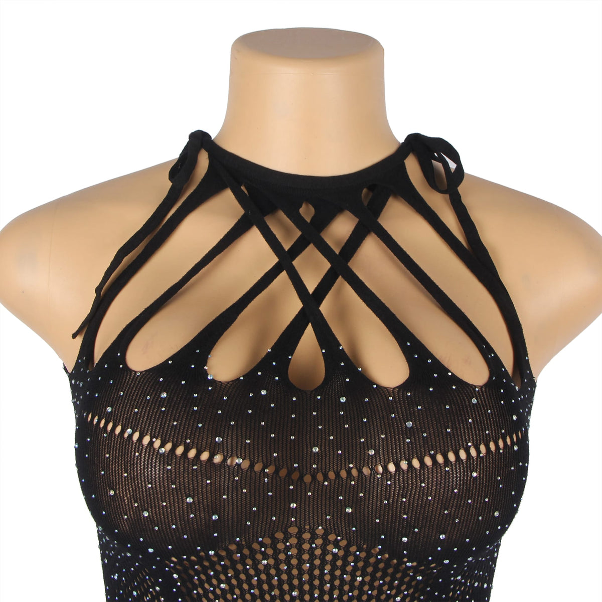 Linsori Obsidian Rhinestone Fishnet Dress - lifestyle view