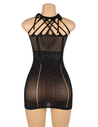Linsori Obsidian Rhinestone Fishnet Dress - product view