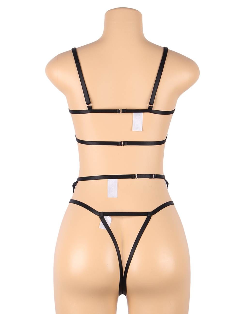 Linsori Noir Embroidered Bra Delicate Set - back view