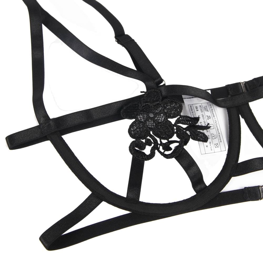 Linsori Noir Embroidered Bra Delicate Set - product view