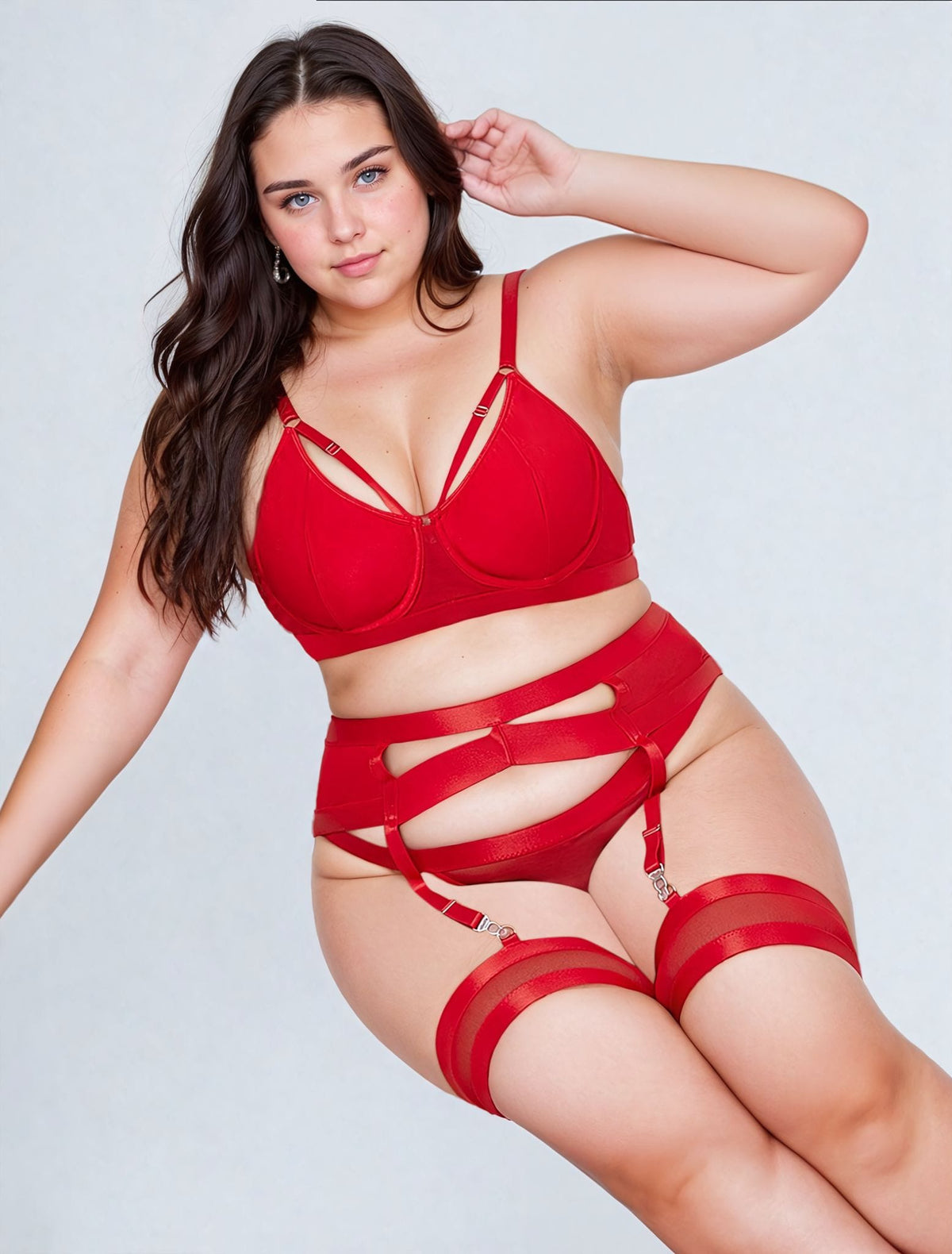 Linsori Scarlet Bondage Garter Set — Plus Size - side view