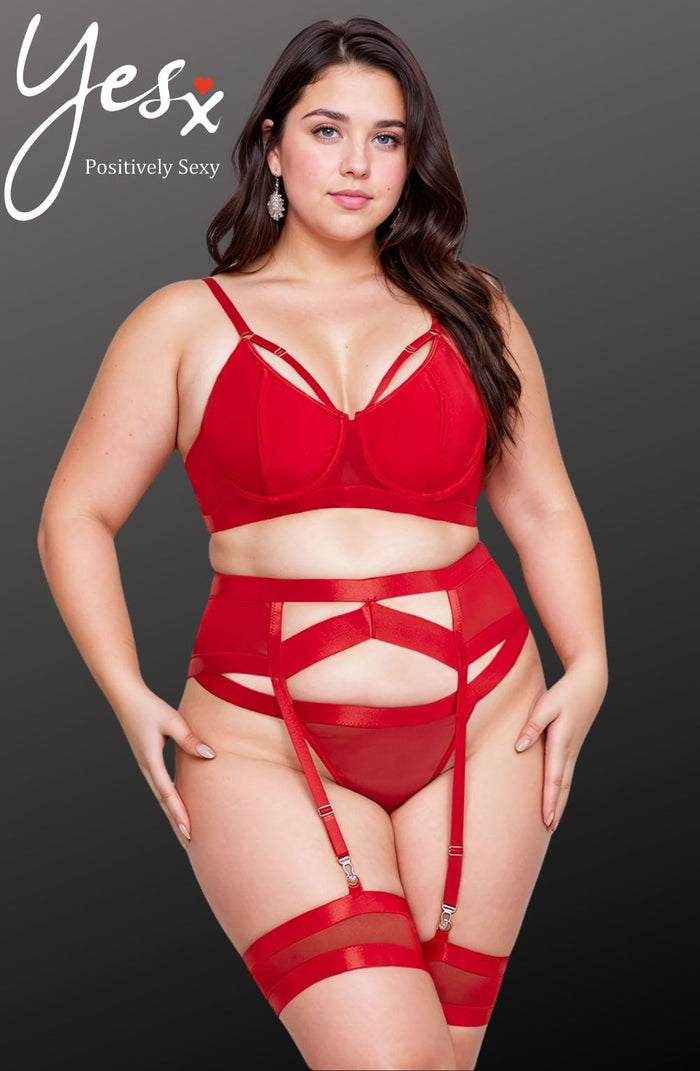 Linsori Scarlet Bondage Garter Set — Plus Size - detail view