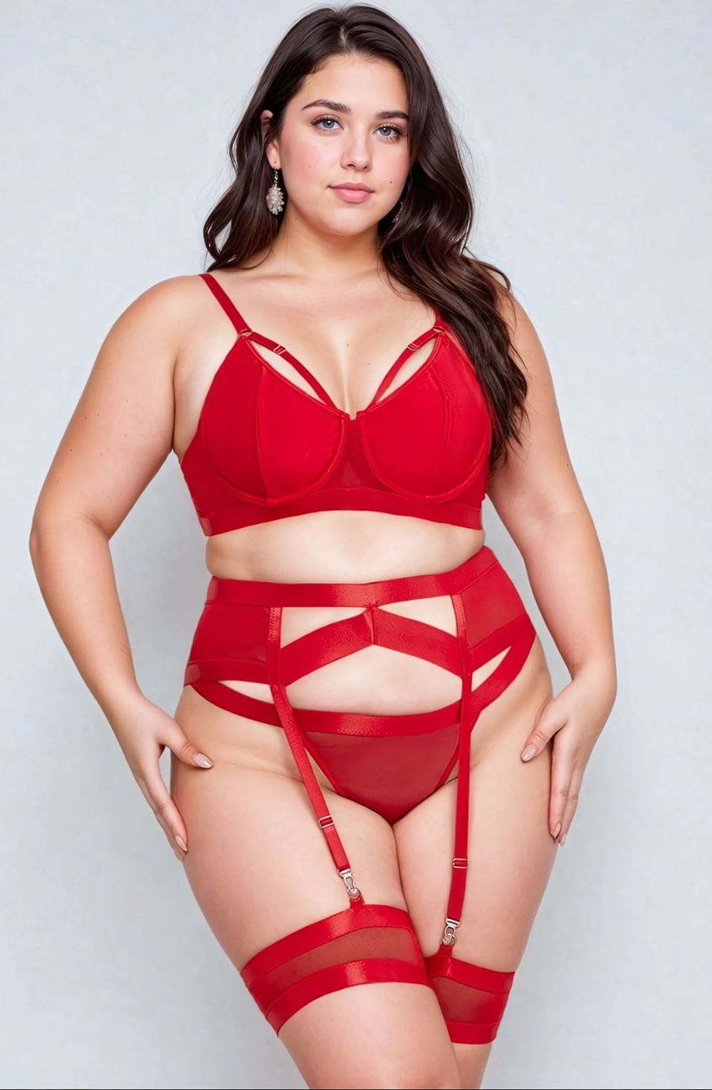 Linsori Scarlet Bondage Garter Set — Plus Size - styled view