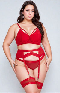Linsori Scarlet Bondage Garter Set — Plus Size - styled view