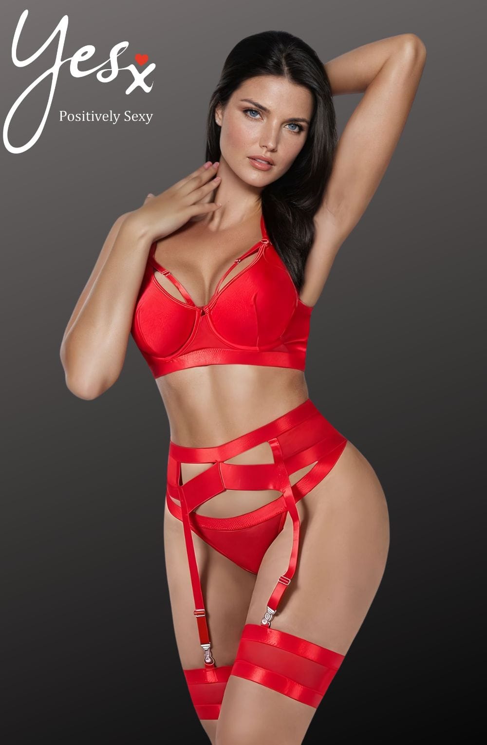 Linsori Crimson Bondage Garter Bra Set - styled view