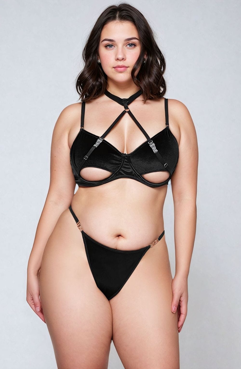 Linsori Noir Velvet Halter Set Plus - product view