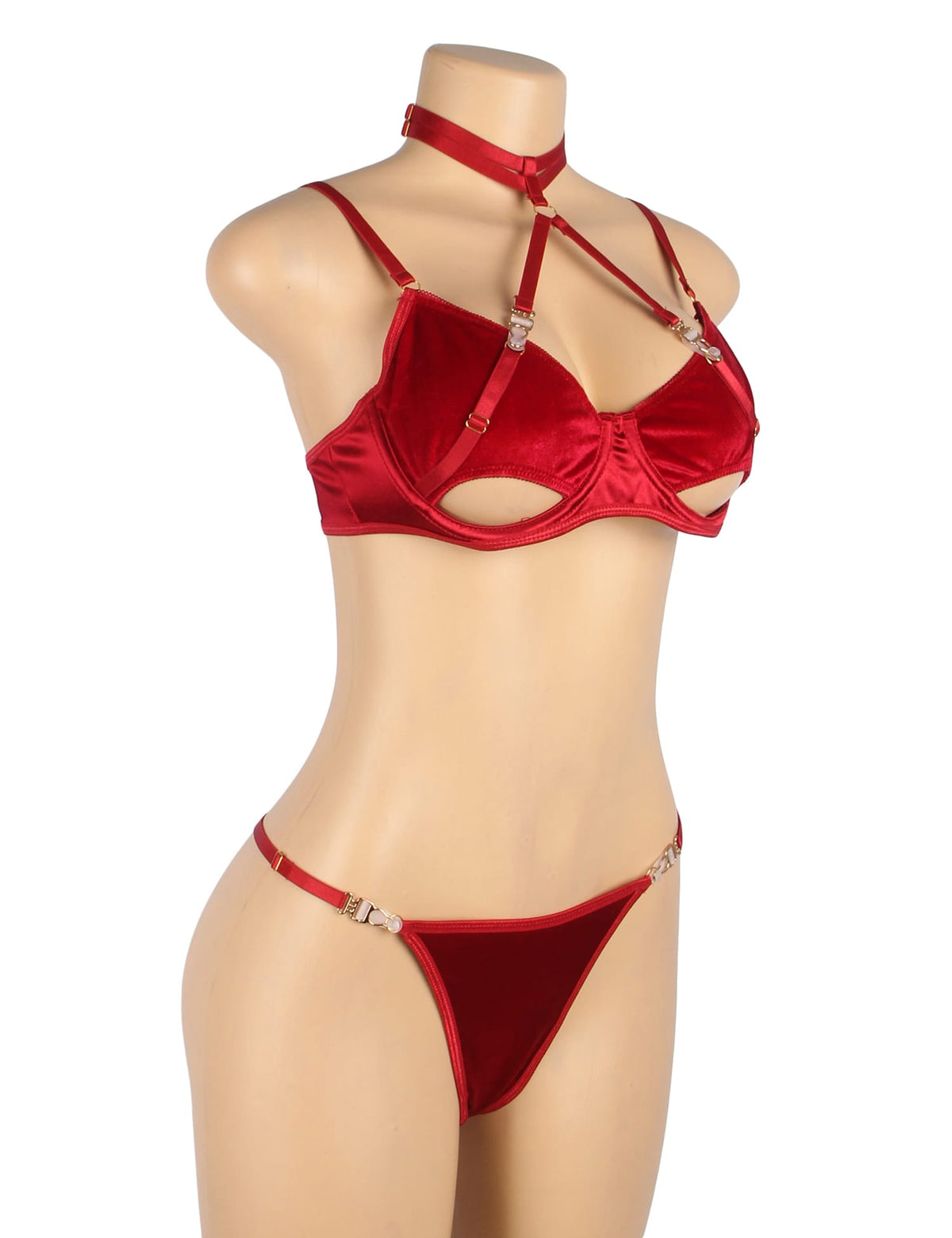 Linsori Scarlet Velvet Halter Set Plus - detail view