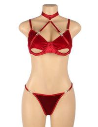 Linsori Scarlet Velvet Halter Bra Set - back view