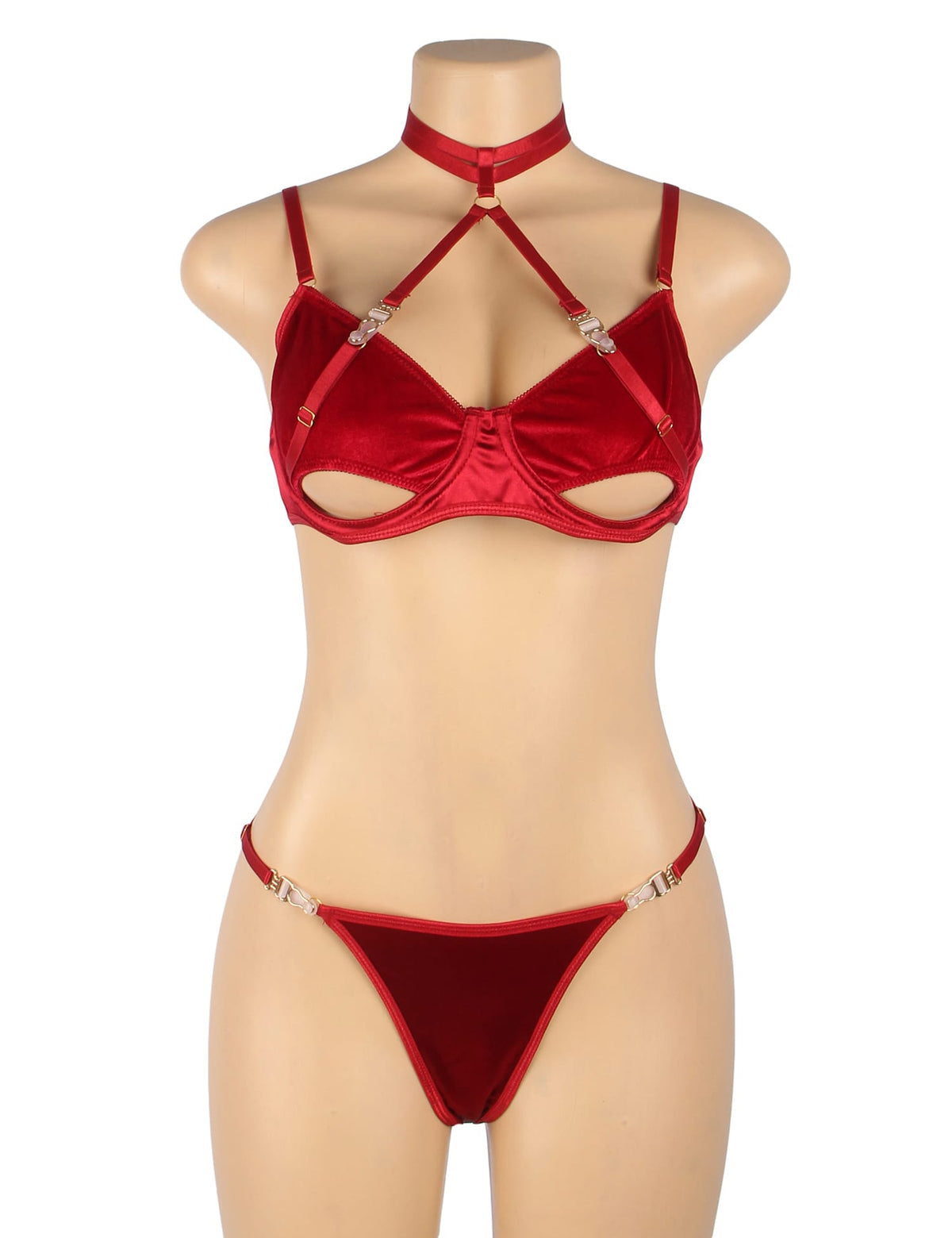Linsori Scarlet Velvet Halter Set Plus - side view